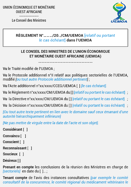 MODÈLE DE RÈGLEMENT