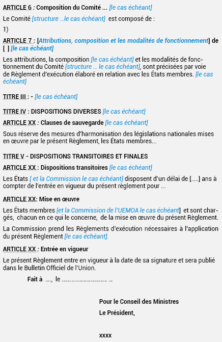 MODÈLE DE RÈGLEMENT