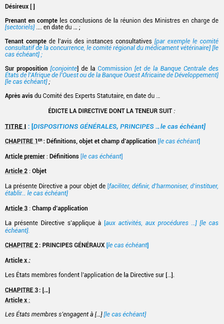 MODÈLE DE DIRECTIVE