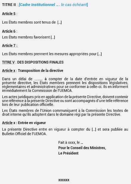 MODÈLE DE DIRECTIVE