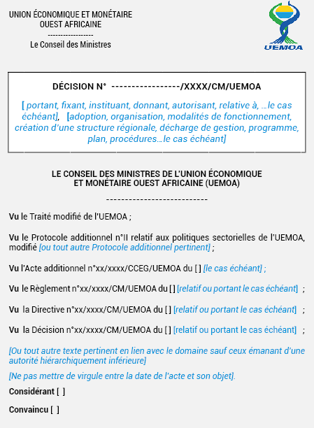 MODÈLE DE DÉCISION DU CONSEIL DES MINISTRES