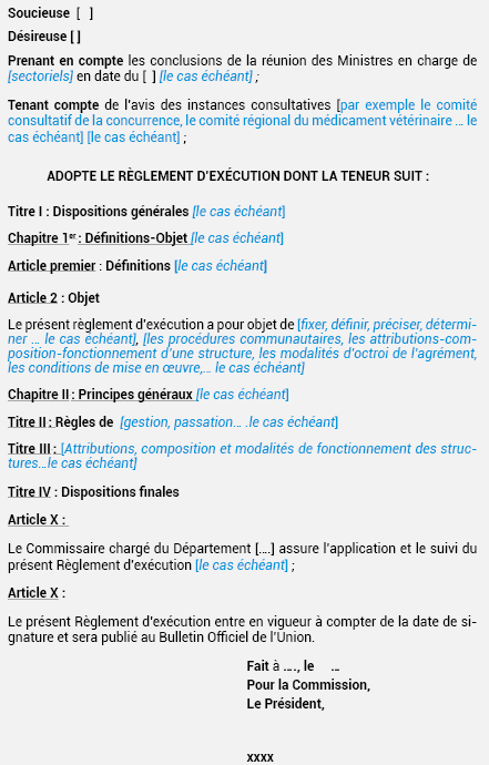 MODÈLE DE RÈGLEMENT D’EXÉCUTION