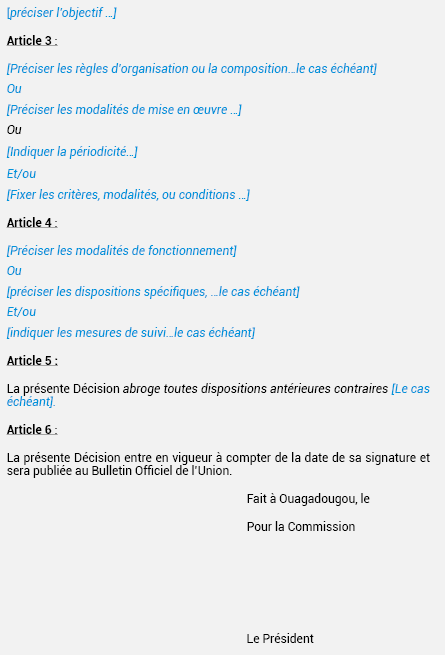 MODÈLE DE DÉCISION DE LA COMMISSION (DÉCISION COM)