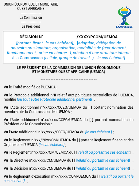 MODÈLE DE DÉCISION DE LA COMMISSION (DÉCISION COM)