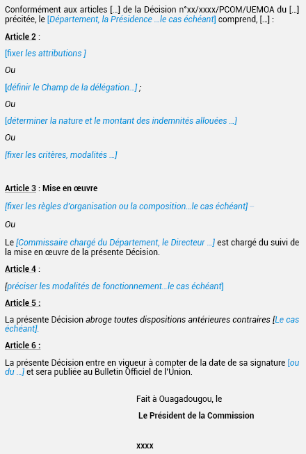 MODÈLE DE DÉCISION DU PRÉSIDENT  DE LA COMMISSION (DÉCISION PCOM)