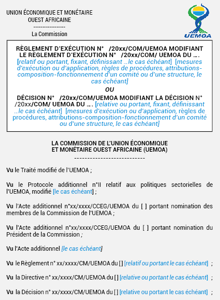 MODÈLE D’ACTE MODIFICATIF (cas des actes pris par la Commission)