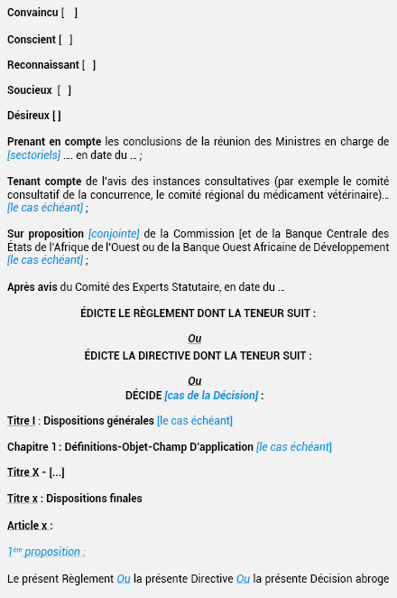 MODÈLE D’ACTE DU CONSEIL DES MINISTRES AVEC INSERTION D’UNE CLAUSE ABROGATOIRE