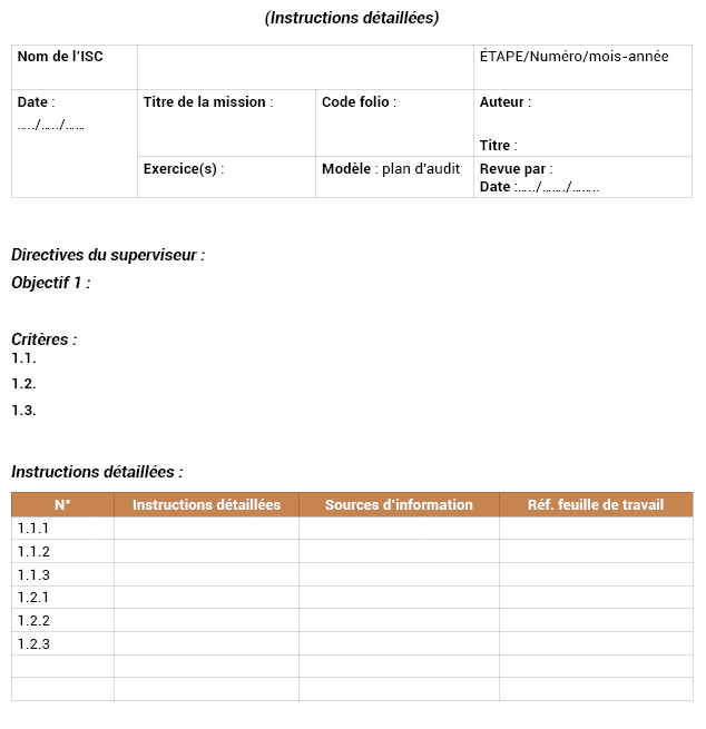 Annexe n°9.2 : Feuille de travail sur le plan d’audit