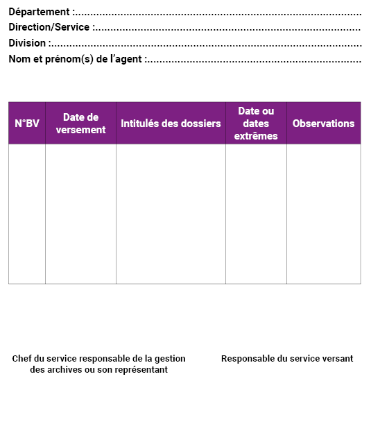 Bordereau de versement